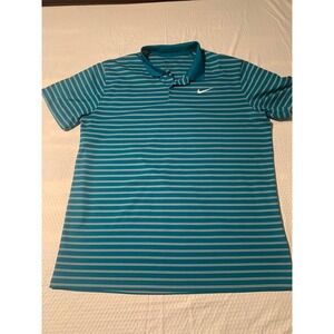 Nike Dri Fit Golf Polo Shirt Men Teal Stripe Short Sleeve Athletic XL
